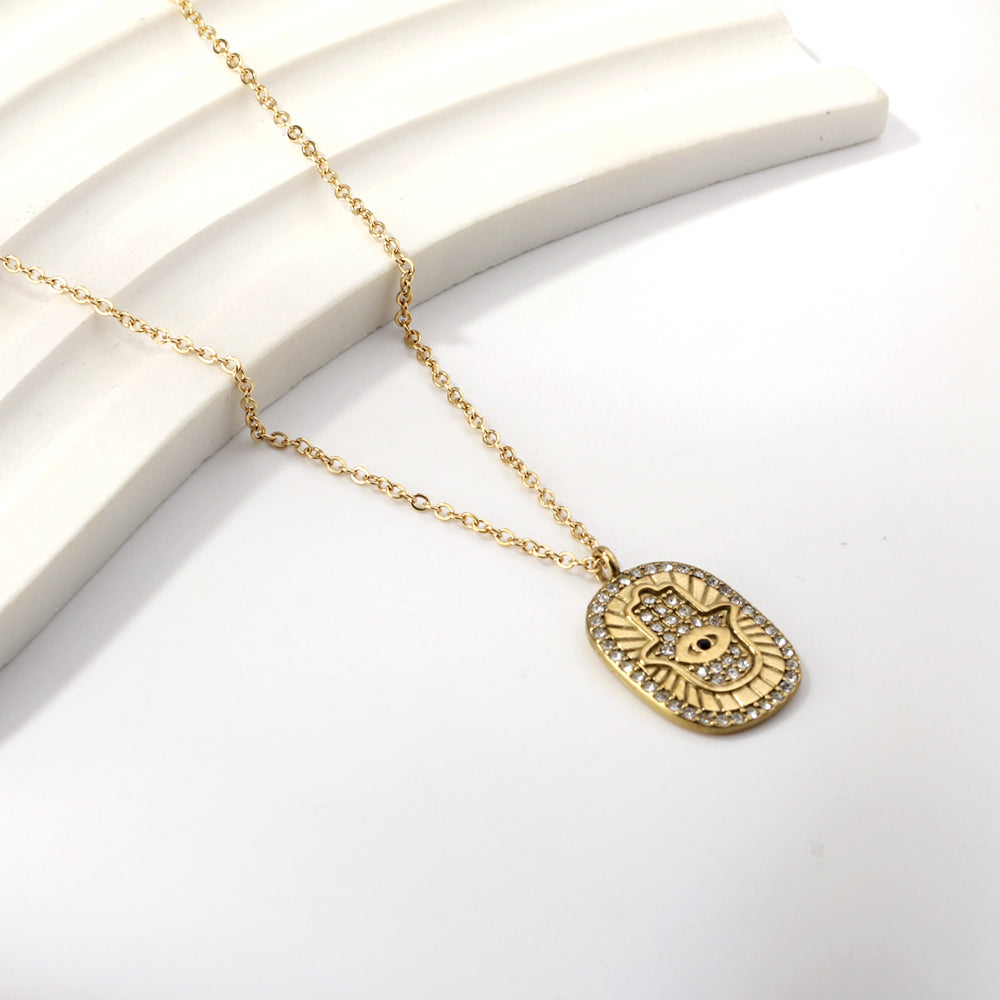 Hand pendant necklace with medal set zirconia asonjewelry