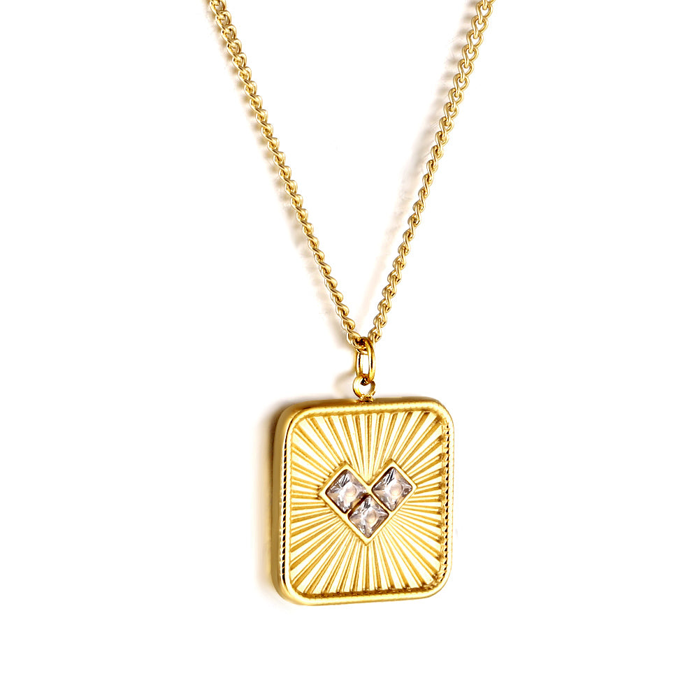 Square plaque set with green/white heart-shaped zirconia asonjewelry