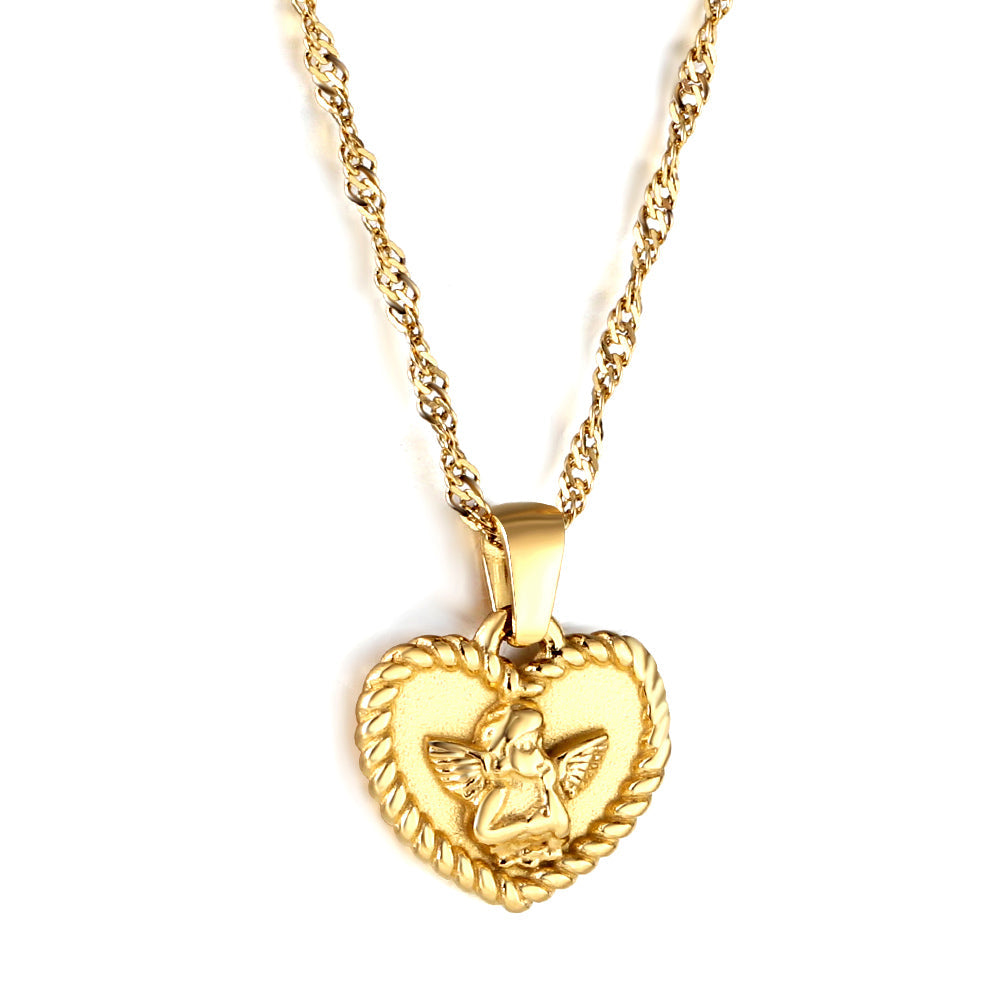 Engraved Angel Baby Heart Pendant Necklace asonjewelry