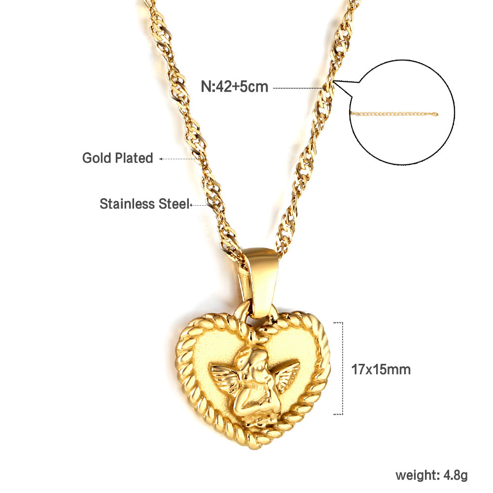 Engraved Angel Baby Heart Pendant Necklace asonjewelry