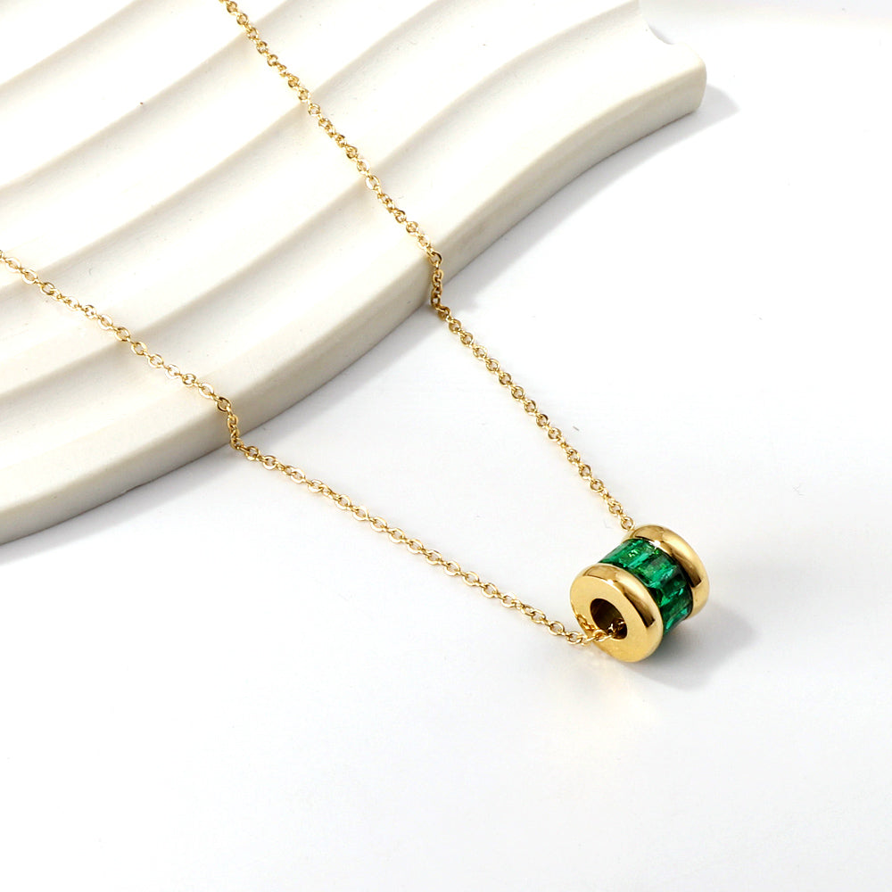 18K gold plated green CZ pendant necklace asonjewelry