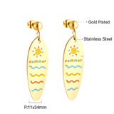 Stainless Steel Half Bead With Oval Sunshine Sea Mixed Color Earrings