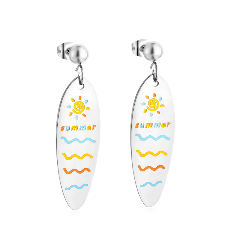 Stainless Steel Half Bead With Oval Sunshine Sea Mixed Color Earrings