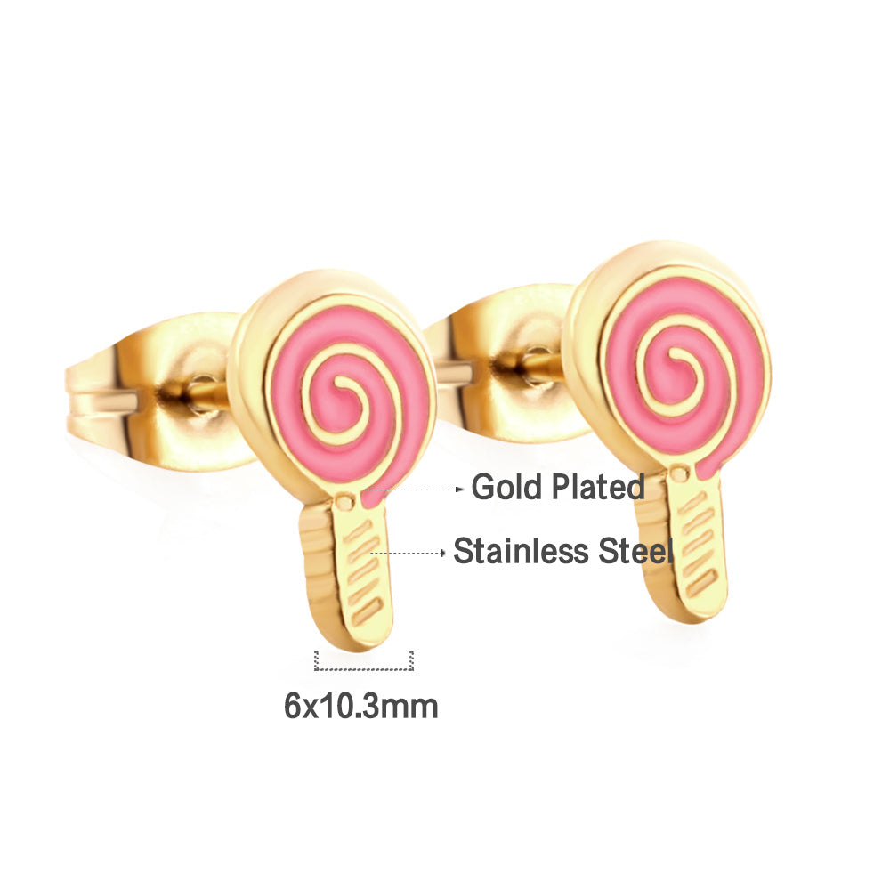 Stainless Steel Lollipop Rose Red Cut Stud Earrings