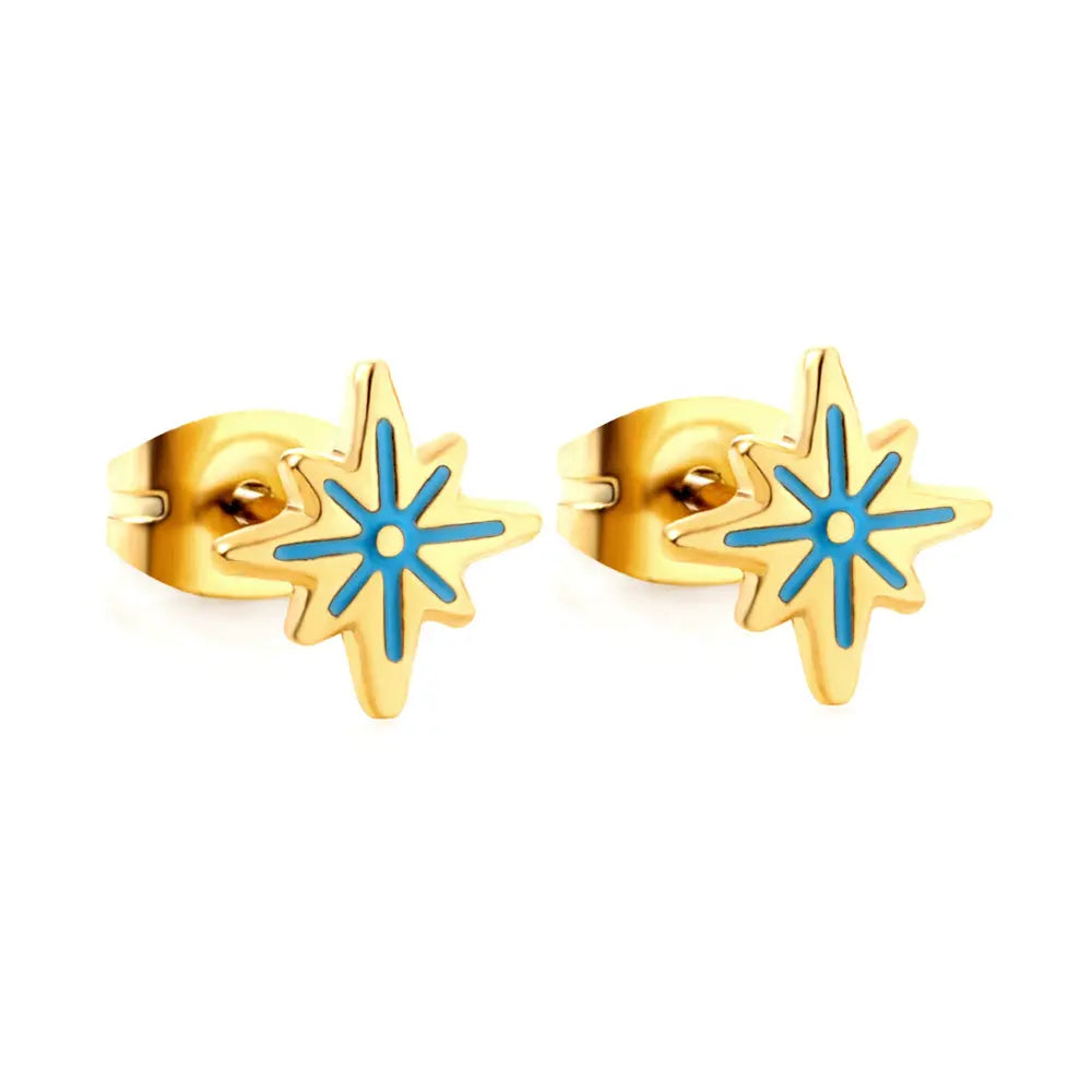 Stainless Steel Lucky Star Blue Cut Stud Earrings asonjewelry
