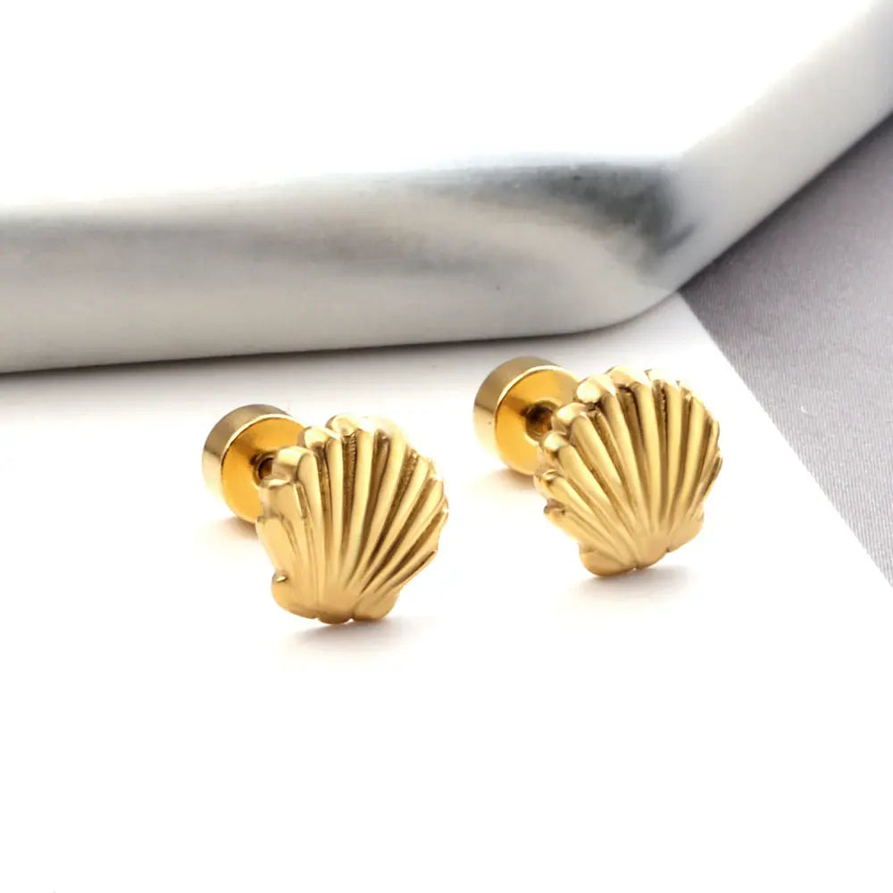 18k Gold Plated Screw Plug Shell Stud Earrings asonjewelry