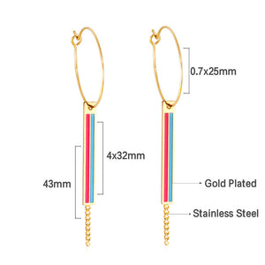 Fashion Rectangular Mixed Color With Chain Earrings