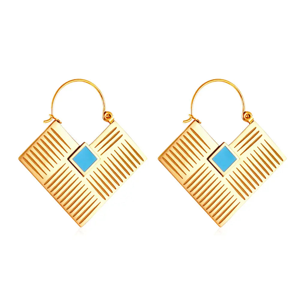 2022 Fashion Square Lake Blue Drop Oil Earrings asonjewelry