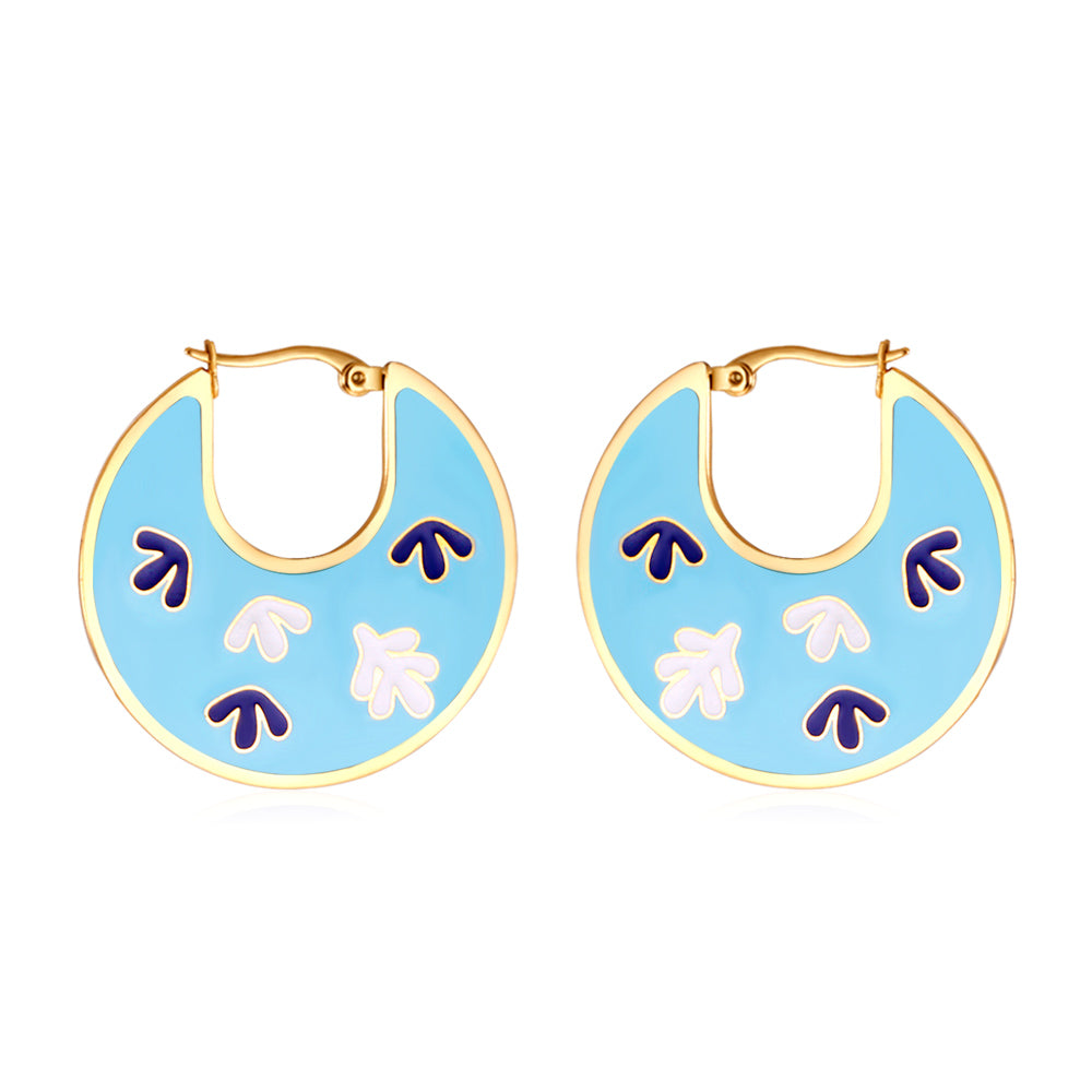 2022 Fashion Leaves Irregular Lake Blue Drop Oil Earrings