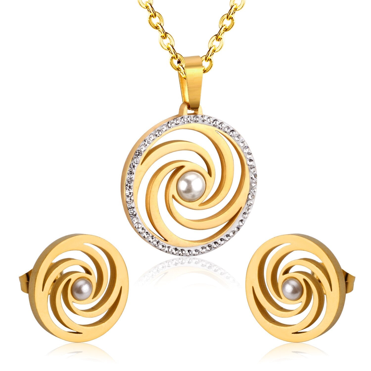 ASON Clay Cubic Zirconia Pendant Wedding Jewelry Set for Women 316L Stainless Steel Necklace Pendants Small Stud Earring asonjewelry