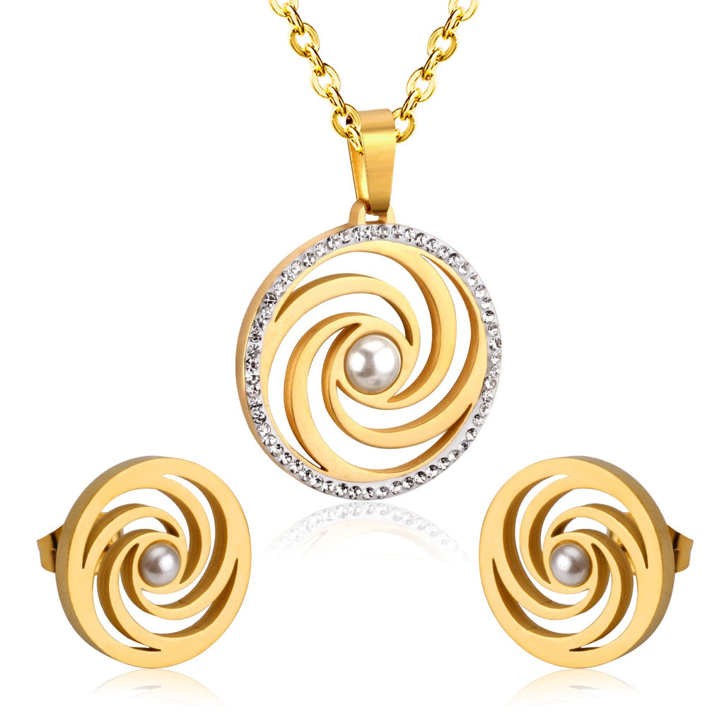 ASON Clay Cubic Zirconia Pendant Wedding Jewelry Set for Women 316L Stainless Steel Necklace Pendants Small Stud Earring