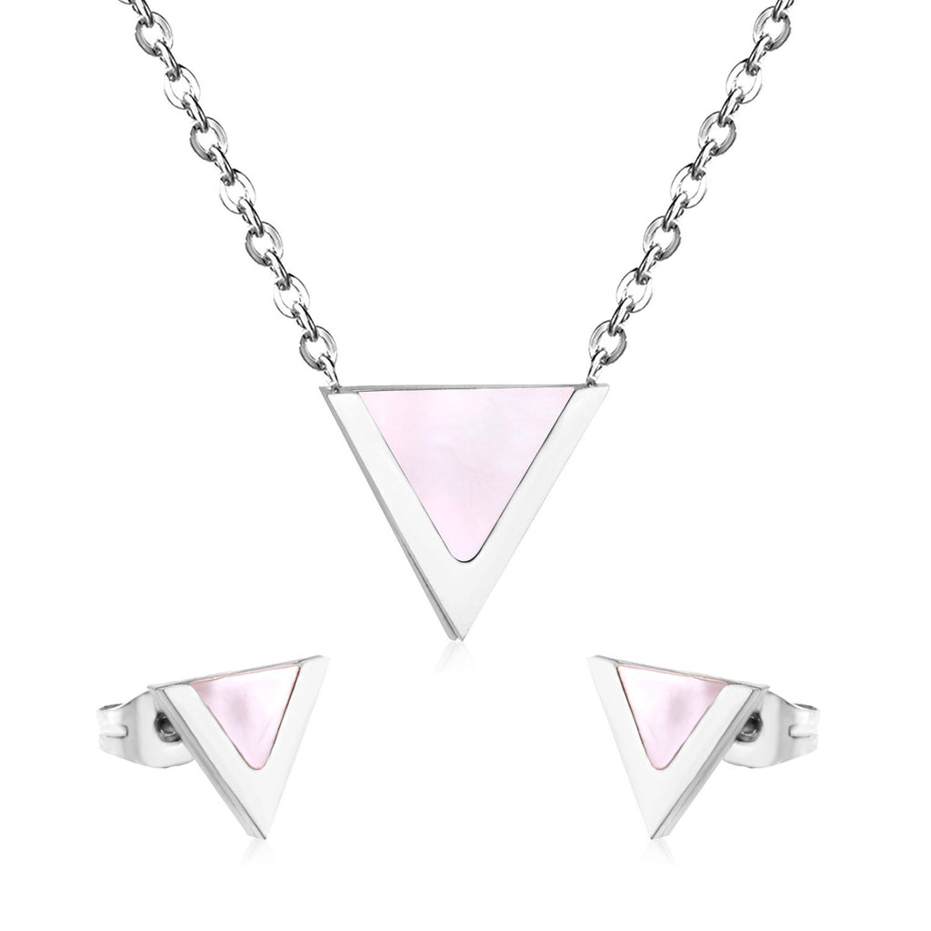 ASON Children Triangle Pendant Necklace Stainless Steel Small Stud Earrings Shell Jewelry Sets Party For Girl Women Fashion