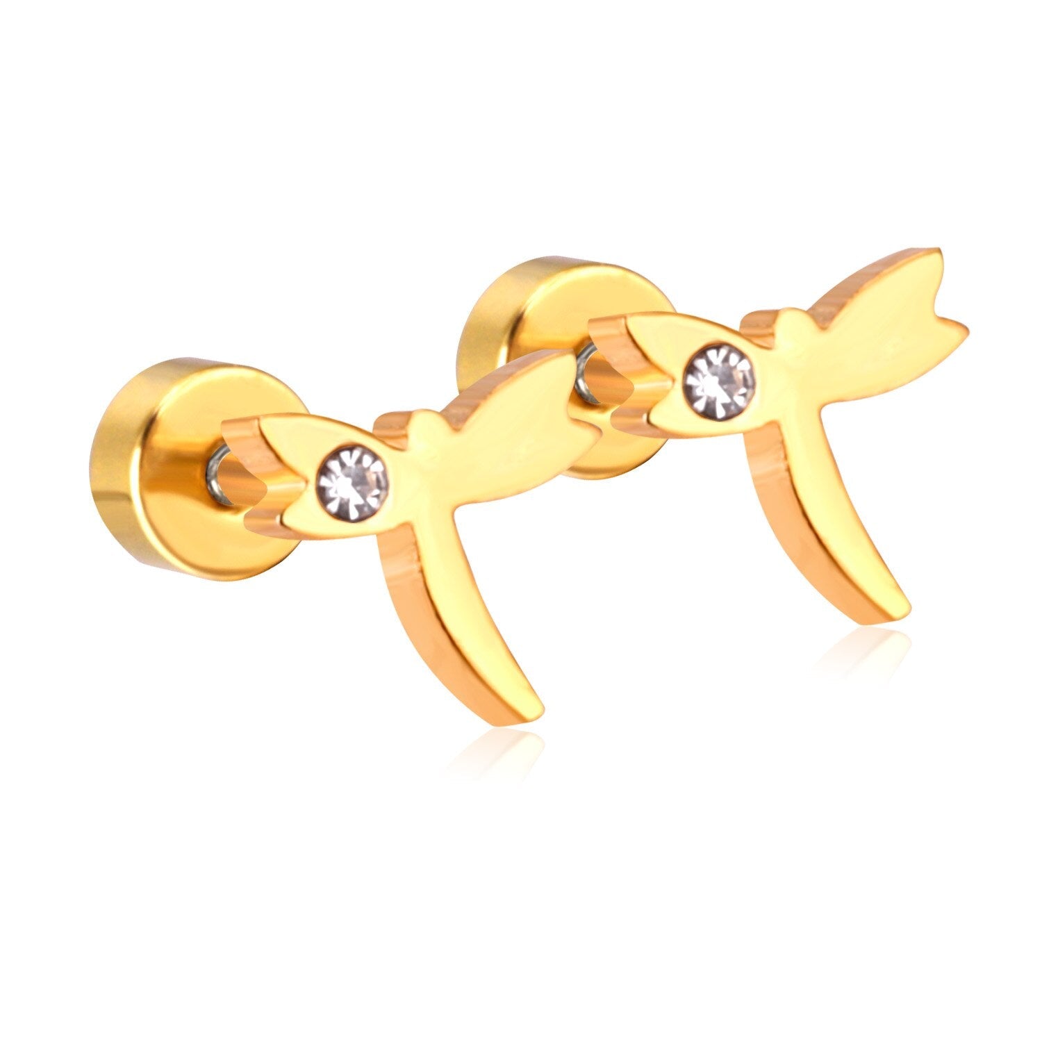 ASON Stainless Steel Dragonfly Cubic Zirconia Screw Stud Earring Classic Style Gold Color Christmas Earring Female Party asonjewelry