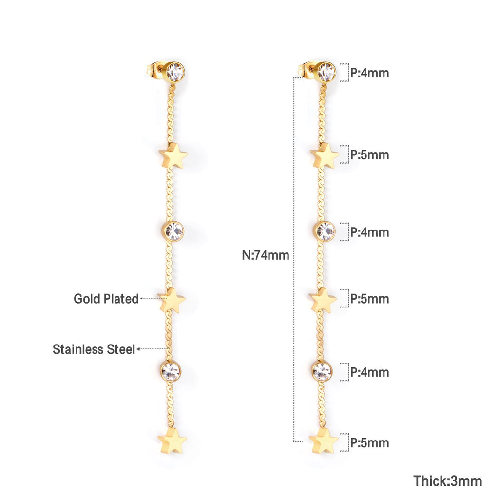 Boucles d'oreilles longues à pampilles en forme d'étoiles en cristal pour femmes et filles, en acier inoxydable, tendance, bijoux à la mode coréenne, nouvelle collection