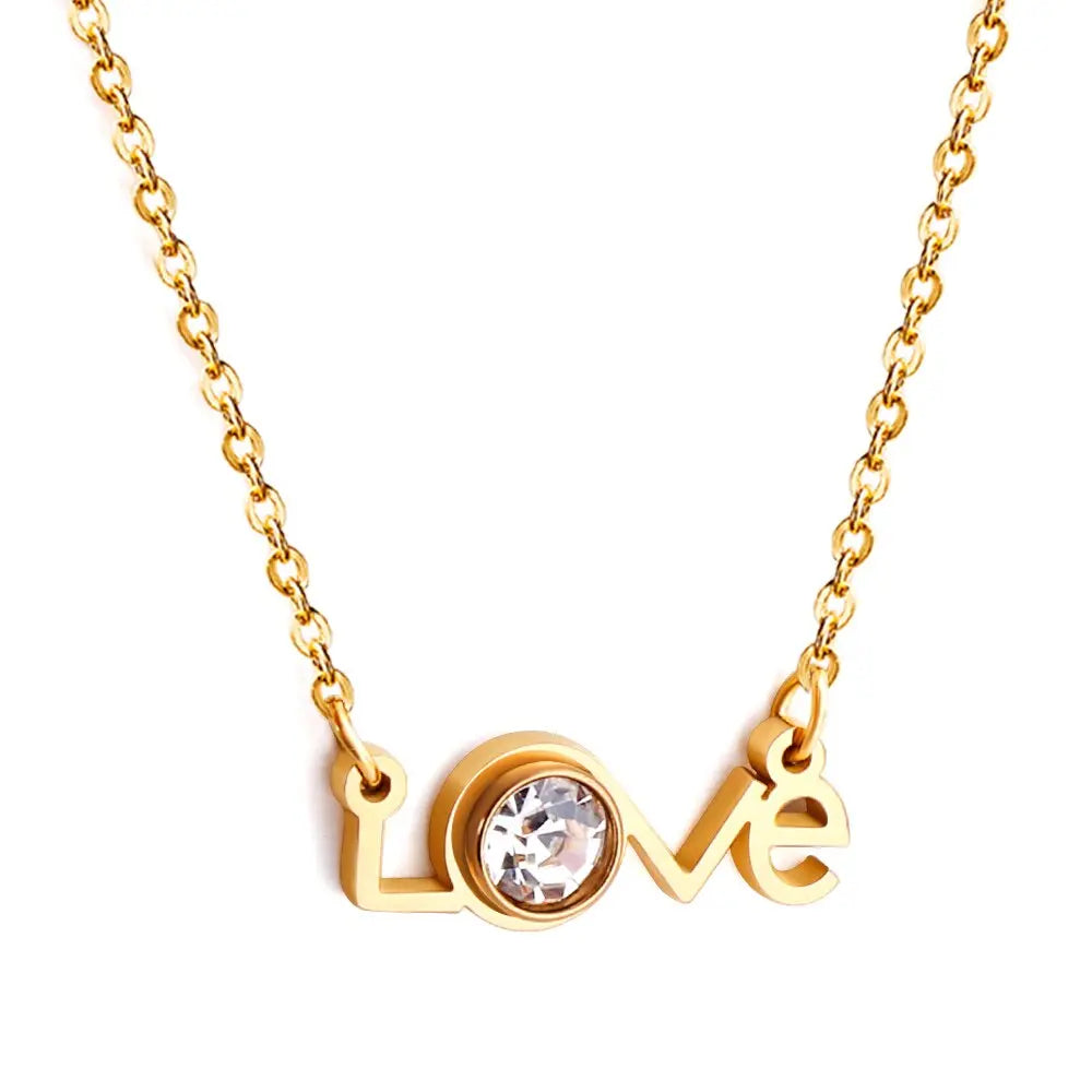 Stainless Steel Love Accessories Cubic Zirconia Pendant Necklace For Women No Fade Collars Jerelry Party Wedding asonjewelry