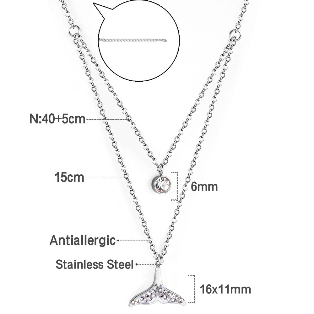 ASON Double Chains Star Fishtail Pendant Necklace with Cubic Zirconia Stainless Steel Necklace for Women Trendy Jewellry asonjewelry