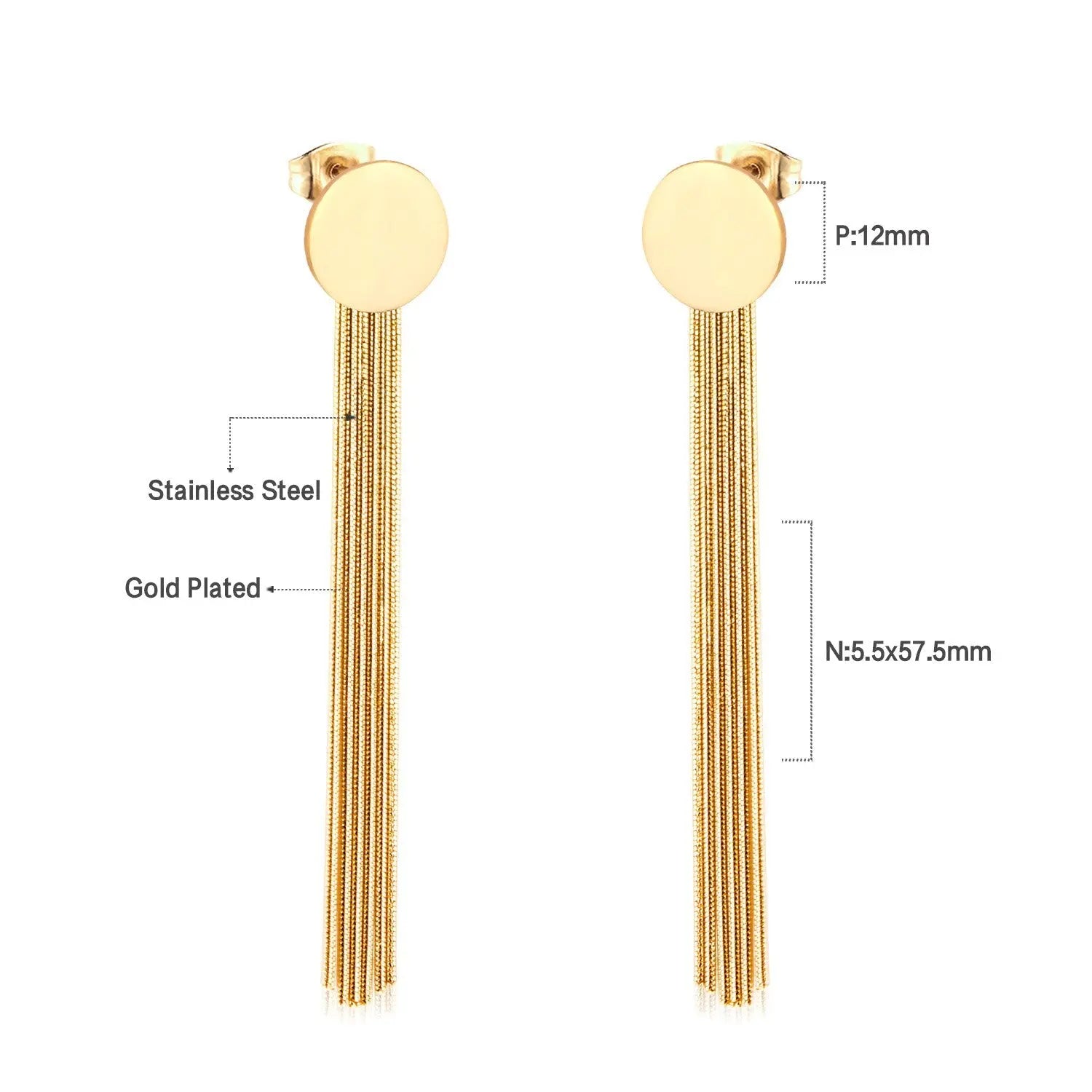 Long Chain Tassel Earrings Women's Gold Color Stainless Steel Drop Earrings Korean Fashion Party Jewelry Wholesale asonjewelry