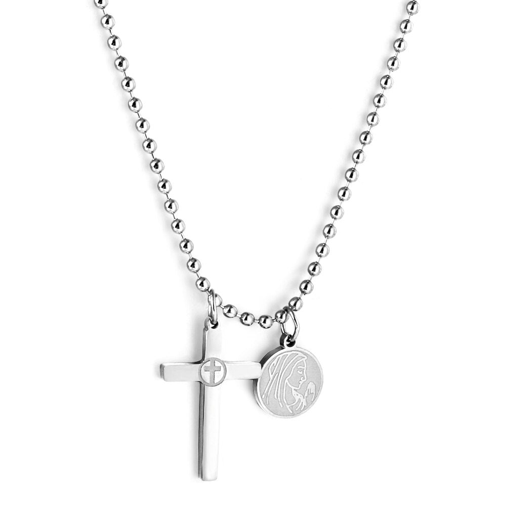 ASON Classic Cross Round Accessories Charm Beads Chain Pendant Necklace Gold Color Stainless Steel For Women Men Chokers asonjewelry