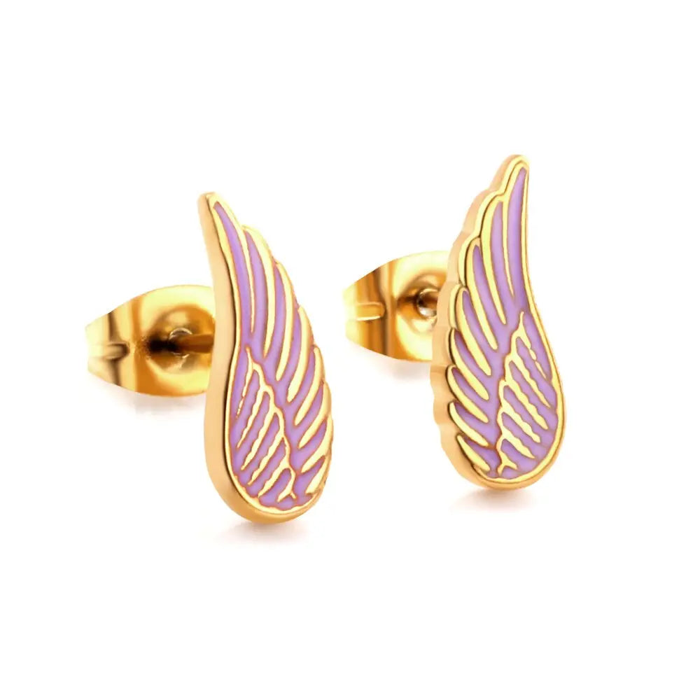 Hamsa Hand Studs Child Surgical Earrings Wing Heart Pink Charms Piercing Gold Plated Cute brincos Girls Woman Gifts asonjewelry