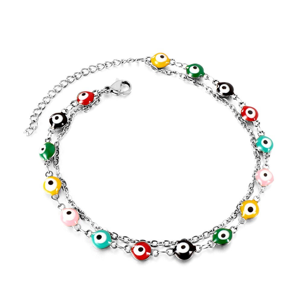ASON Boho Mixed Color Ball Cat Eyes Accessories Multi-layer Chains Anklet Gold Color Stainless Steel For Women Jewelry Gift asonjewelry