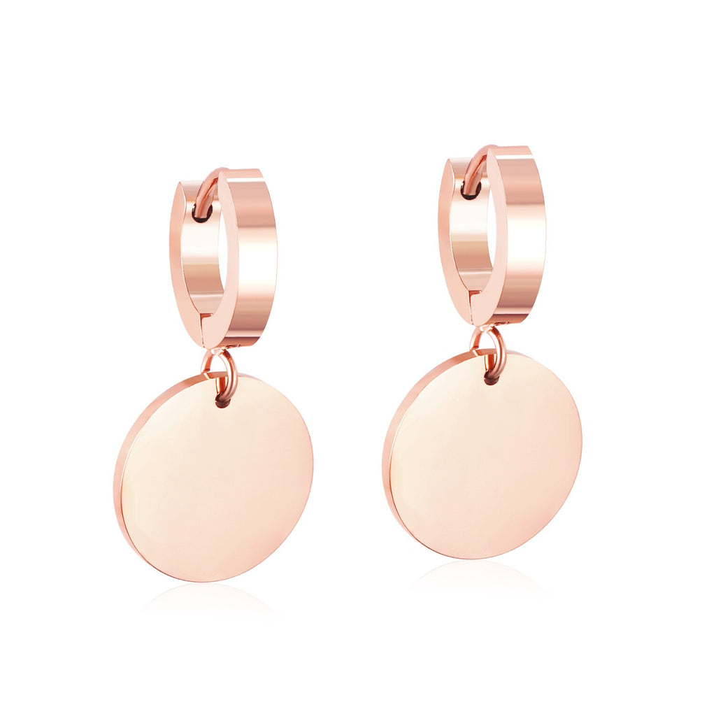ASON Stylish Round Pendant Stainless Steel Earrings for Women Girls Hanging Dangle Earring Simple Jewelry Party Gift