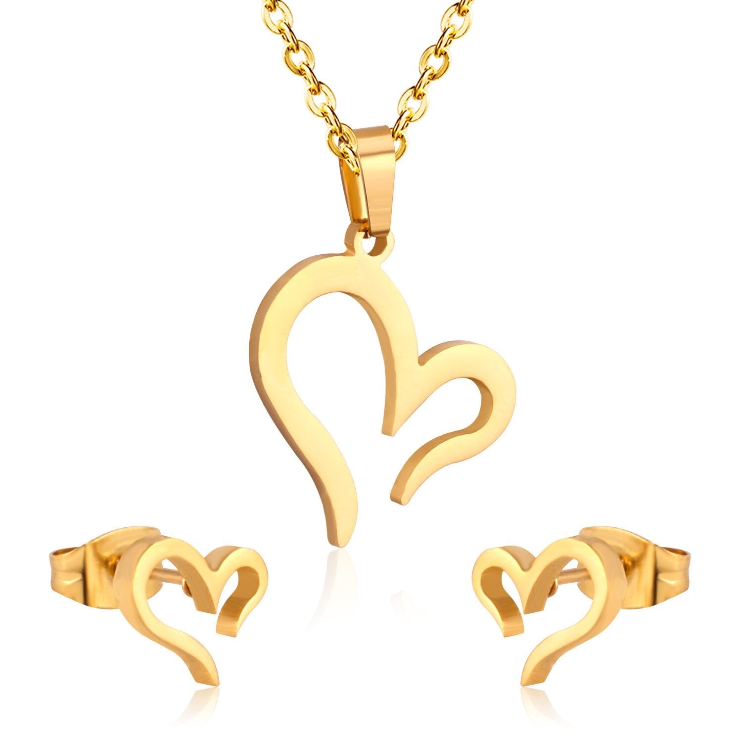 ASON Gold Color Jewelry Sets 316L Stainless Steel For Women Heart Pendant Necklace Small Stud Earrings For Femme Daily Wear asonjewelry