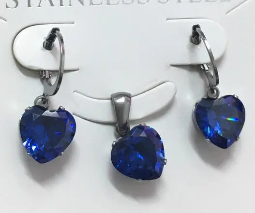 Heart Shape Luxury Jewelry Sets For Woman Dangle AAA Zirconia Earrings With Heart Fairy Aesthetic Pendant Necklace asonjewelry