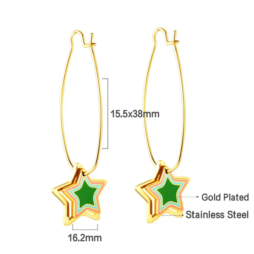 Korean Thin Hoop Earrings For Women Oval Hoops with Colorful Star Heart Charm Stainless Steel Jewelry Accessories asonjewelry
