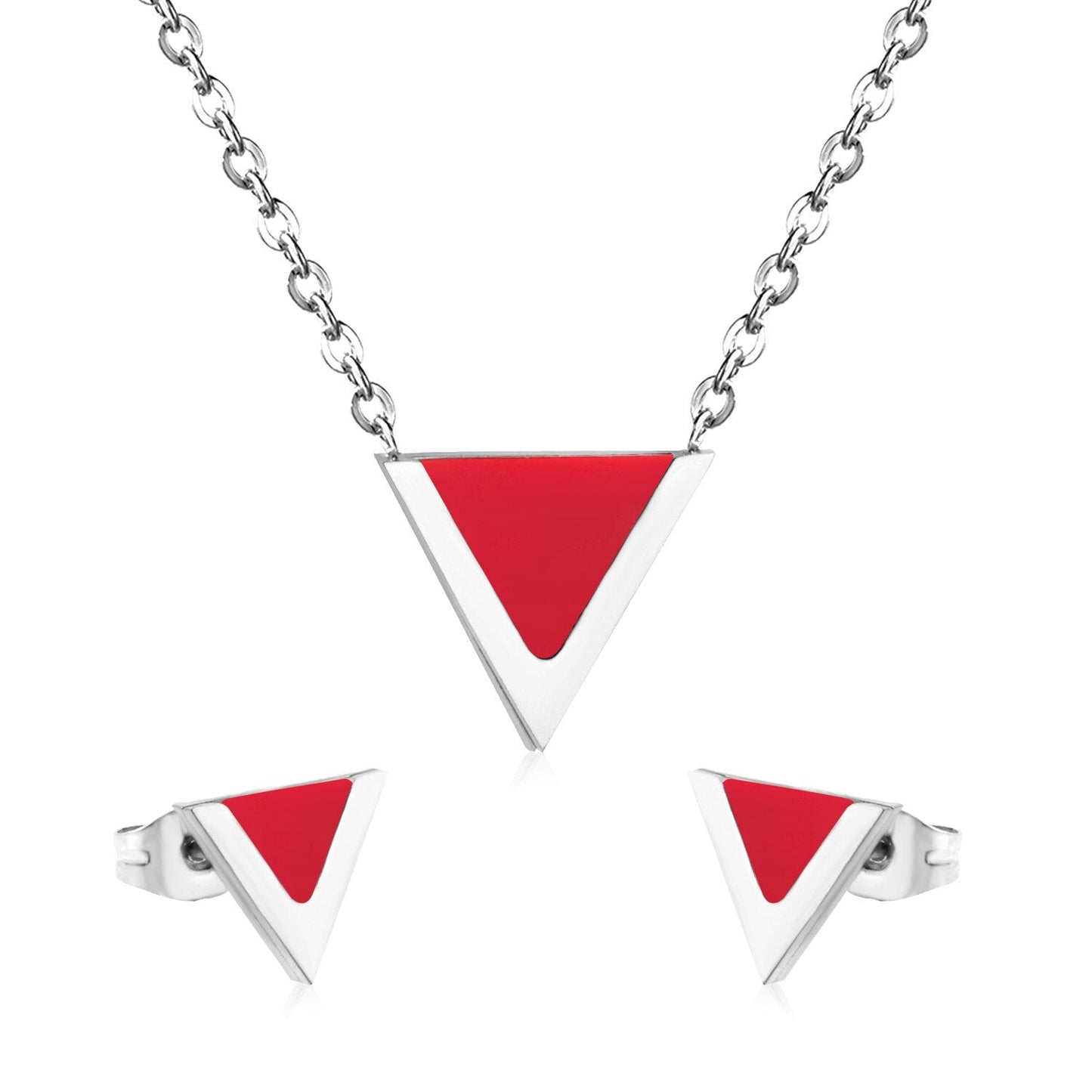 ASON Children Triangle Pendant Necklace Stainless Steel Small Stud Earrings Shell Jewelry Sets Party For Girl Women Fashion asonjewelry