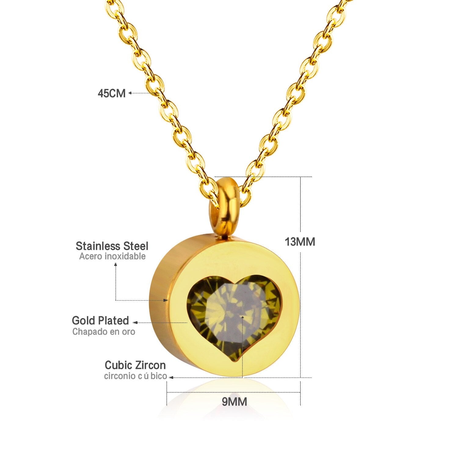 ASON Heart Cubic Zirconia Round Pendants Stainless Steel Chains Necklace Gold Color Accessories Wholesale Daily Wear Choker asonjewelry
