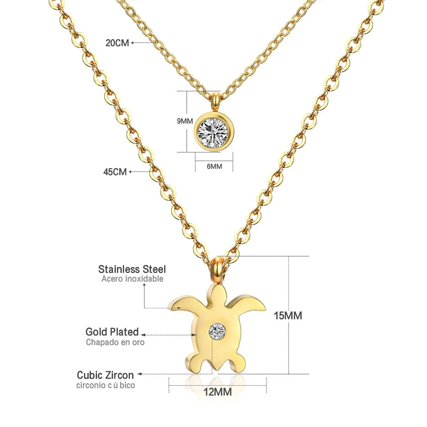 Double Layer Chain Pendants Necklaces For Women Girls Gold Color Silver Tone Stainless Steel CZ Crystal Round Choker asonjewelry