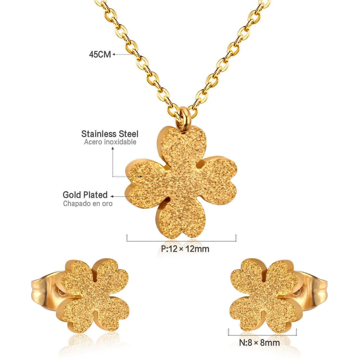 ASON Frosted Flower Chain Pendant Necklace Piercing Earrings Gold Color Stainless Steel for Women Jewelry Sets Fashion asonjewelry