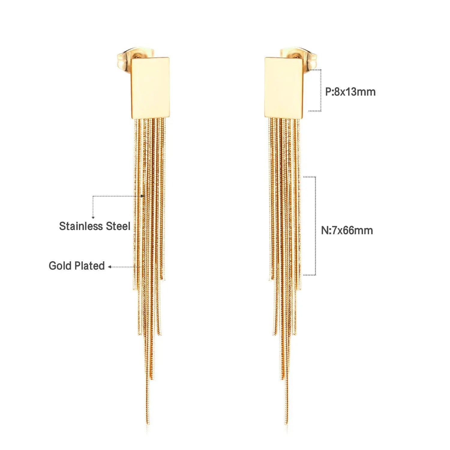 Long Chain Tassel Earrings Women's Gold Color Stainless Steel Drop Earrings Korean Fashion Party Jewelry Wholesale asonjewelry