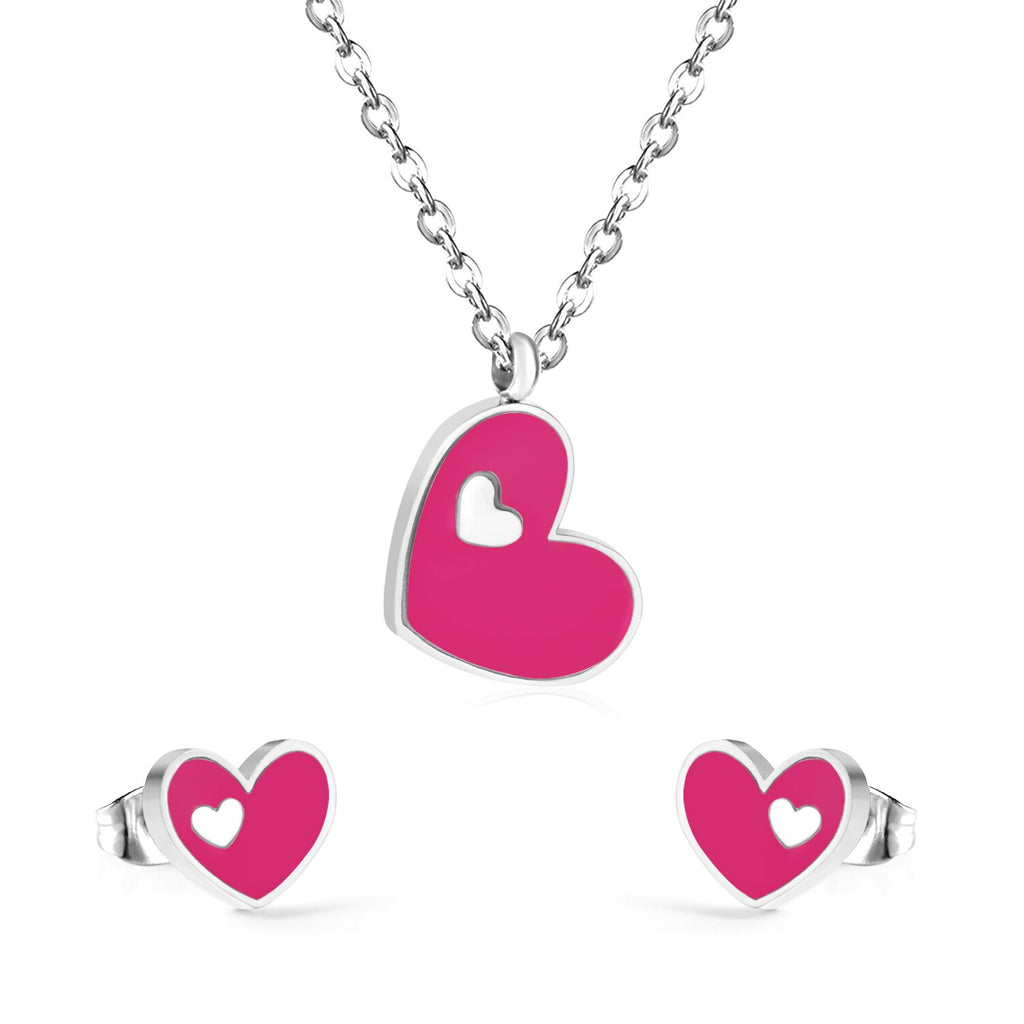 ASON Heart White/Black Shell Pendant Necklace Stud Earring Jewelry Sets Stainless Steel Gold Color Party Accessories Gift