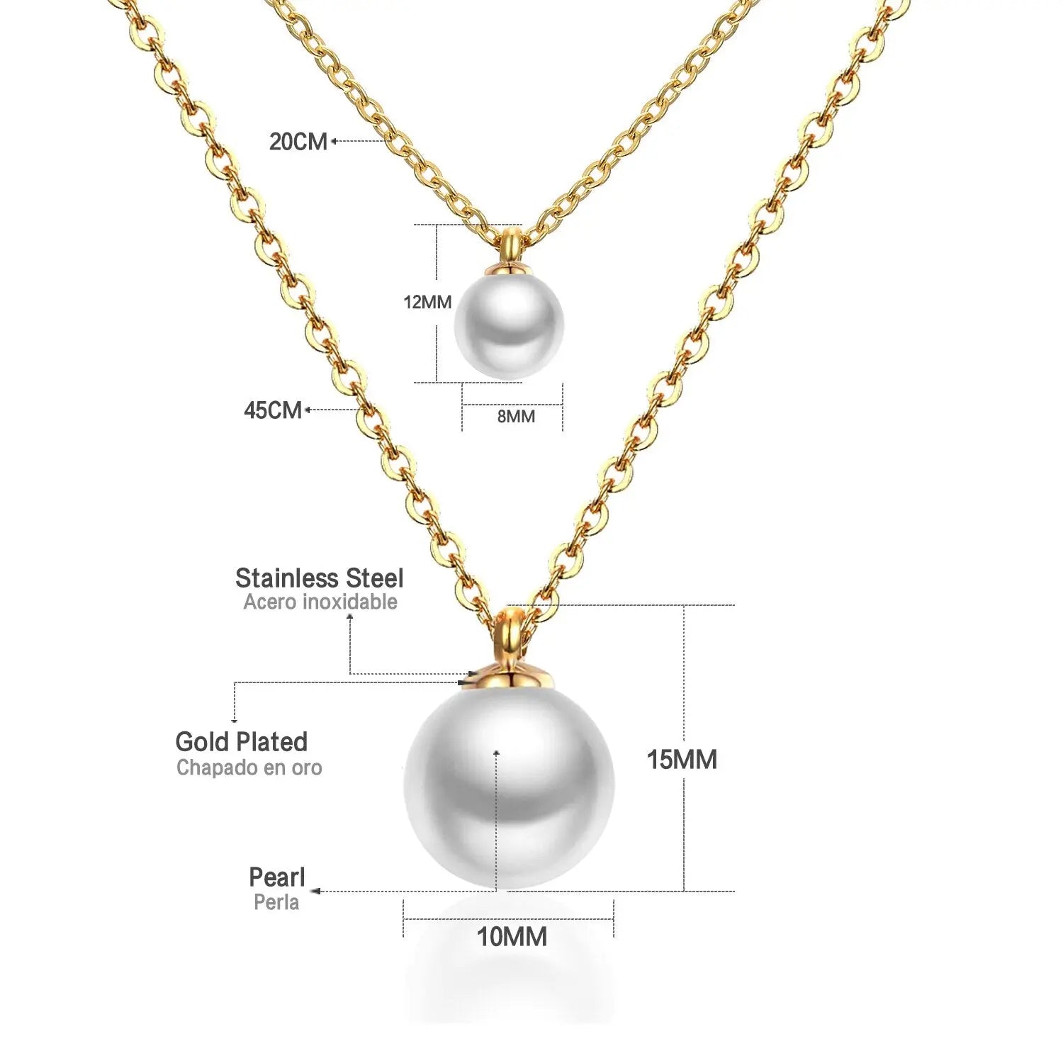 Double Layer Chain Pendants Necklaces For Women Girls Gold Color Silver Tone Stainless Steel CZ Crystal Round Choker asonjewelry