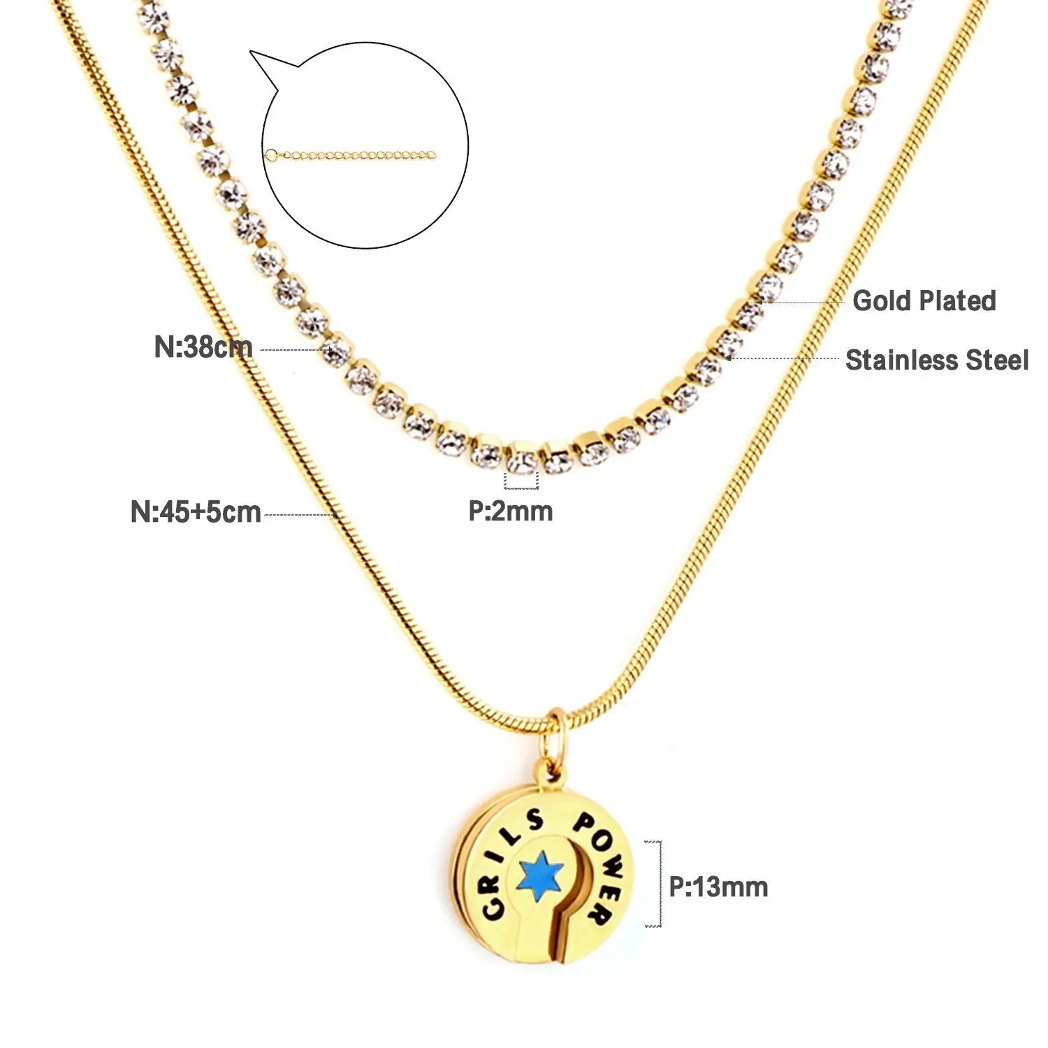 New Hamsa Hand Pendant Necklace For Women Girls Stainless Steel Blue Evil Eyes Double Layer Chain Turkish Luck Jewelry asonjewelry