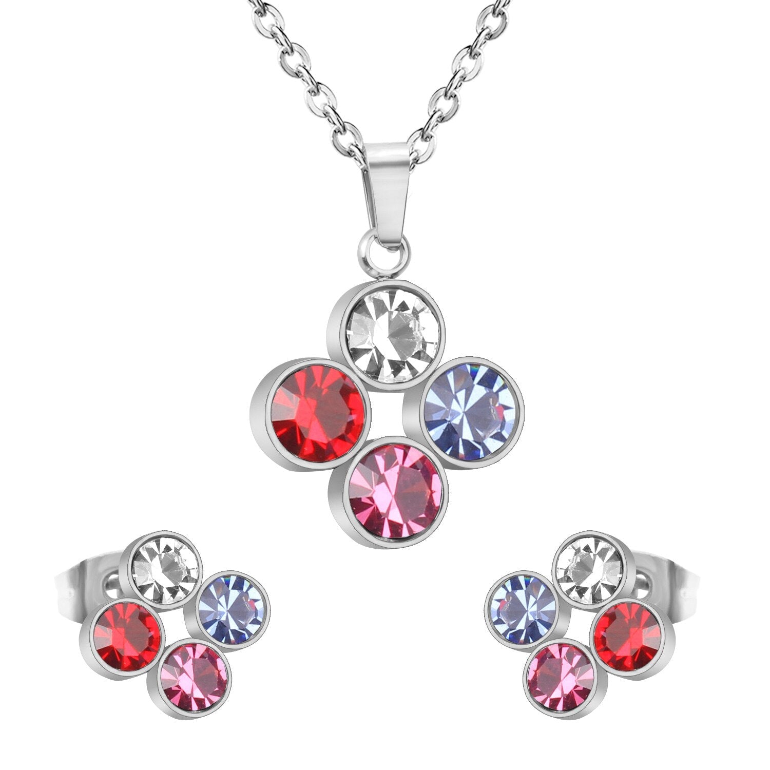 ASON 316L Stainless Steel Zircon Gold Bridal Wedding Jewelry Sets for Women 2019 Flower Necklace Pendant Small Stud Earring asonjewelry