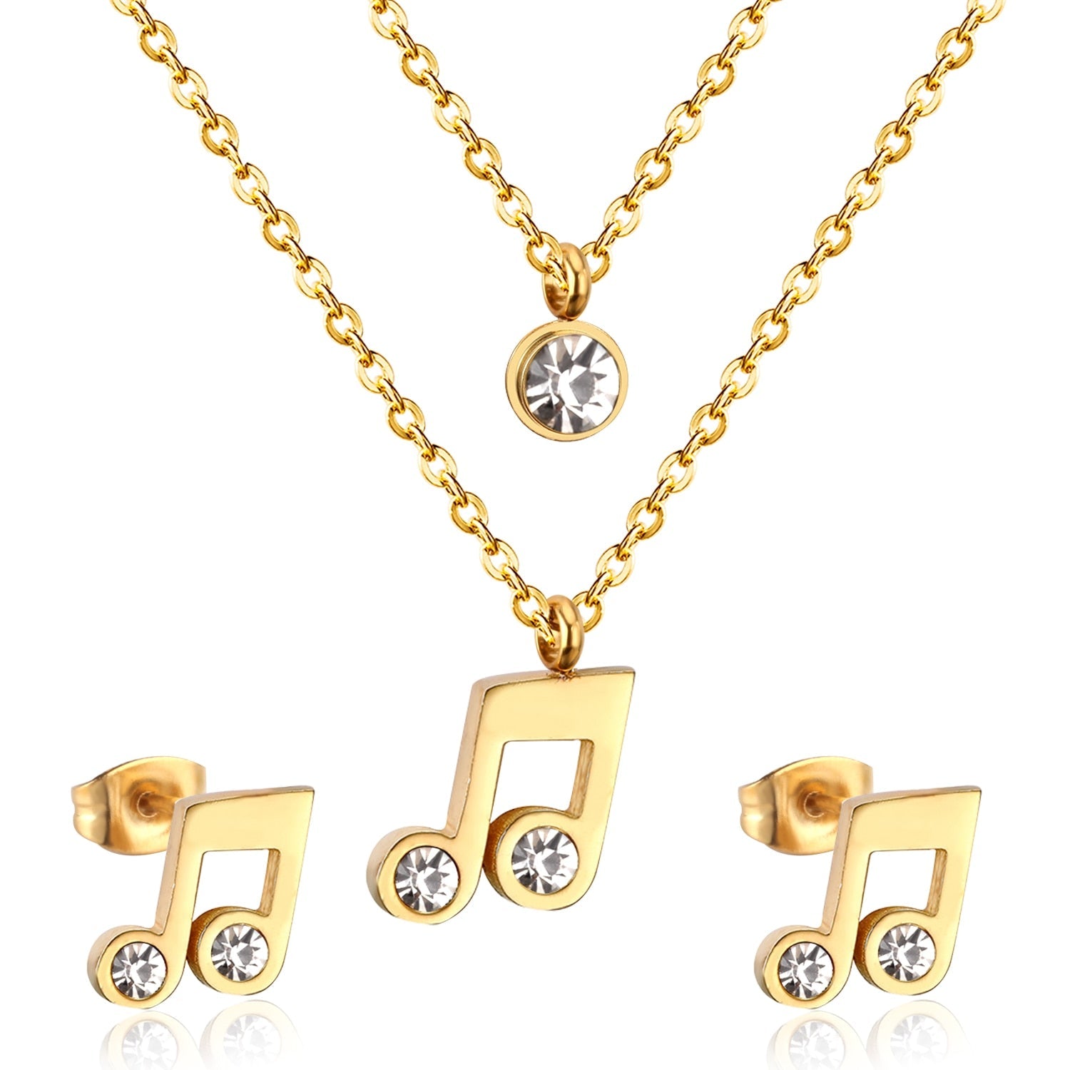 ASON Cubic Zirconia 316L Stainless Steel Gold Bridal Wedding Jewelry Set for Women Necklace Pendant Small Stud Earring asonjewelry