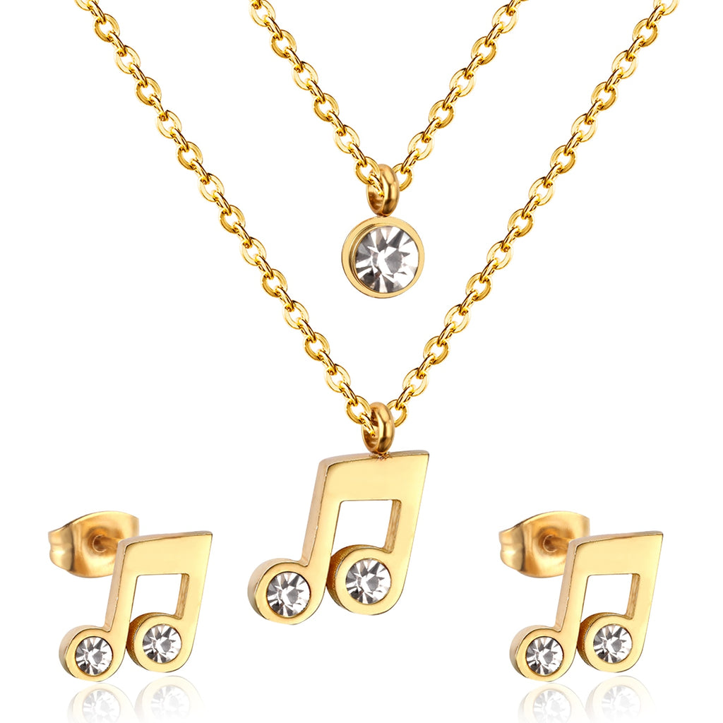 ASON Cubic Zirconia 316L Stainless Steel Gold Bridal Wedding Jewelry Set for Women Necklace Pendant Small Stud Earring