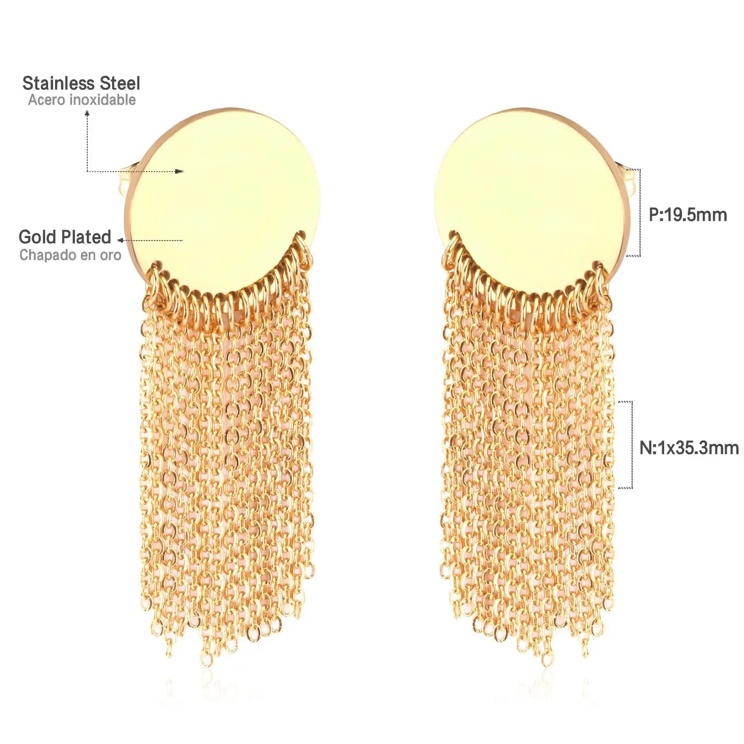 Long Chain Tassel Earrings Women's Gold Color Stainless Steel Drop Earrings Korean Fashion Party Jewelry Wholesale asonjewelry