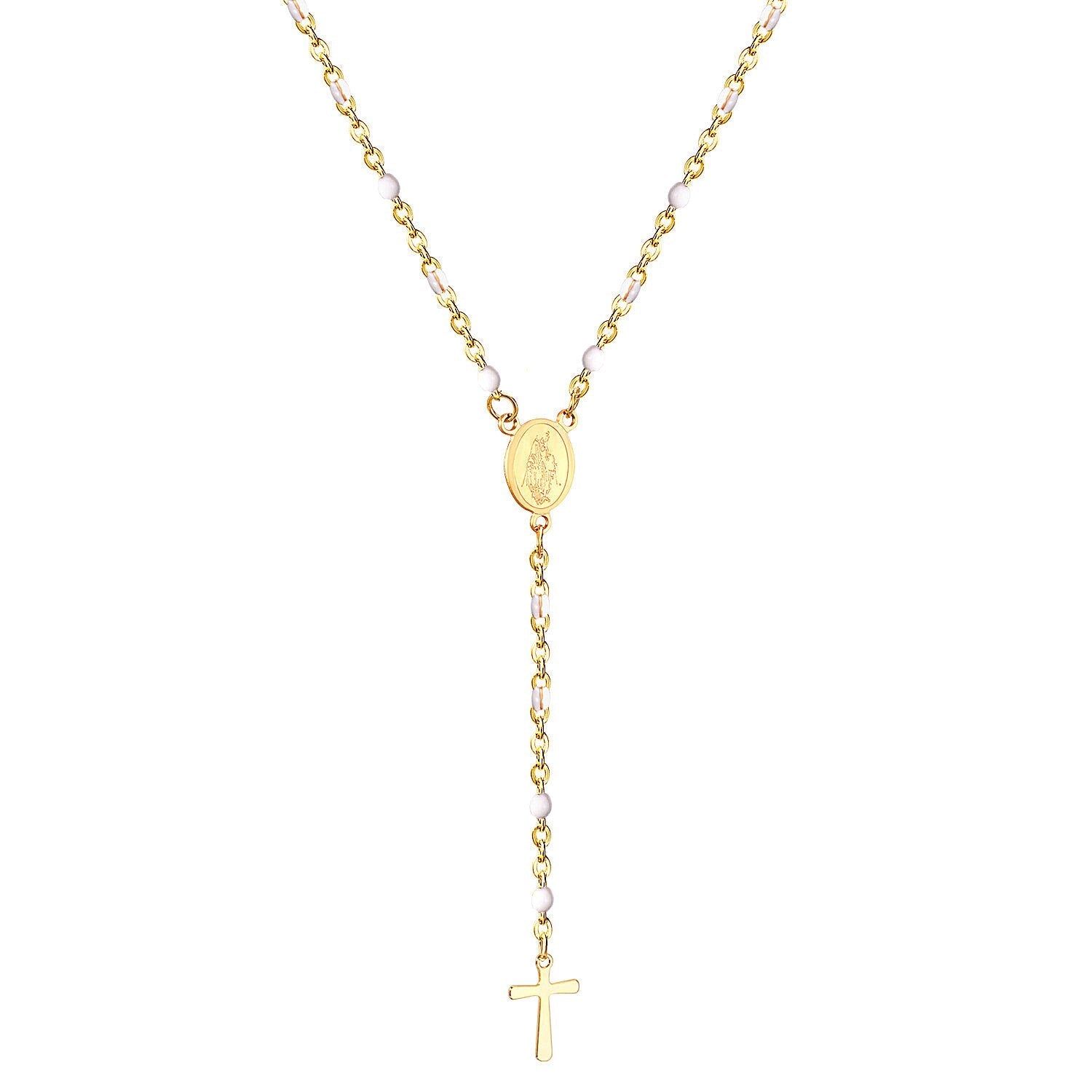 ASON Long Scapular Catholic Rosaries Beads Christian Cross Pendant Necklaces Stainless Steel for Women Men Jewelry Chokers asonjewelry