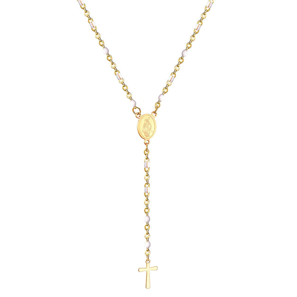 ASON Long Scapular Catholic Rosaries Beads Christian Cross Pendant Necklaces Stainless Steel for Women Men Jewelry Chokers