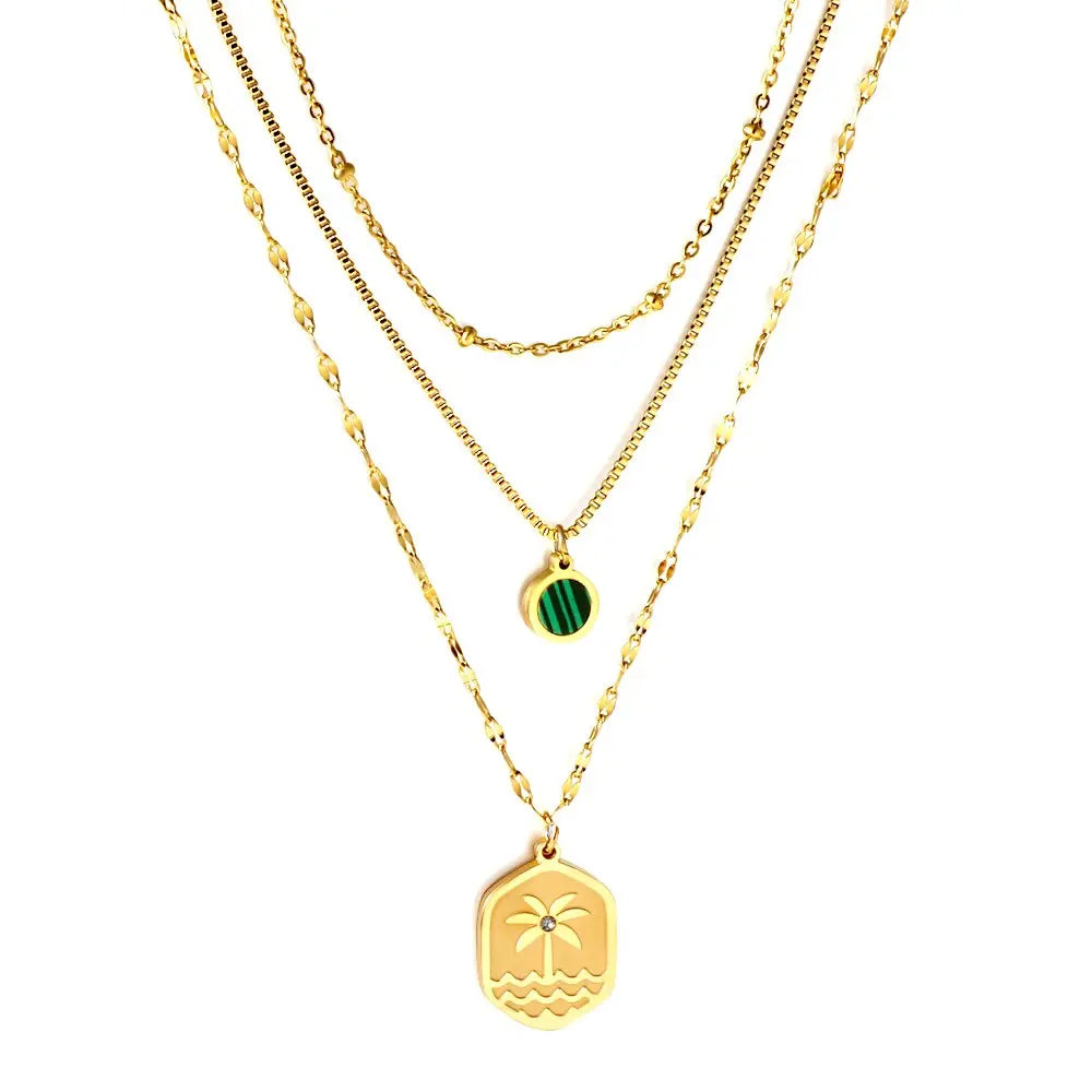 Green AAA Zirconia Collier For Woman Party Luxury Decor Fairy Aesthetic Triple Chain Necklaces Multilayer Choker asonjewelry