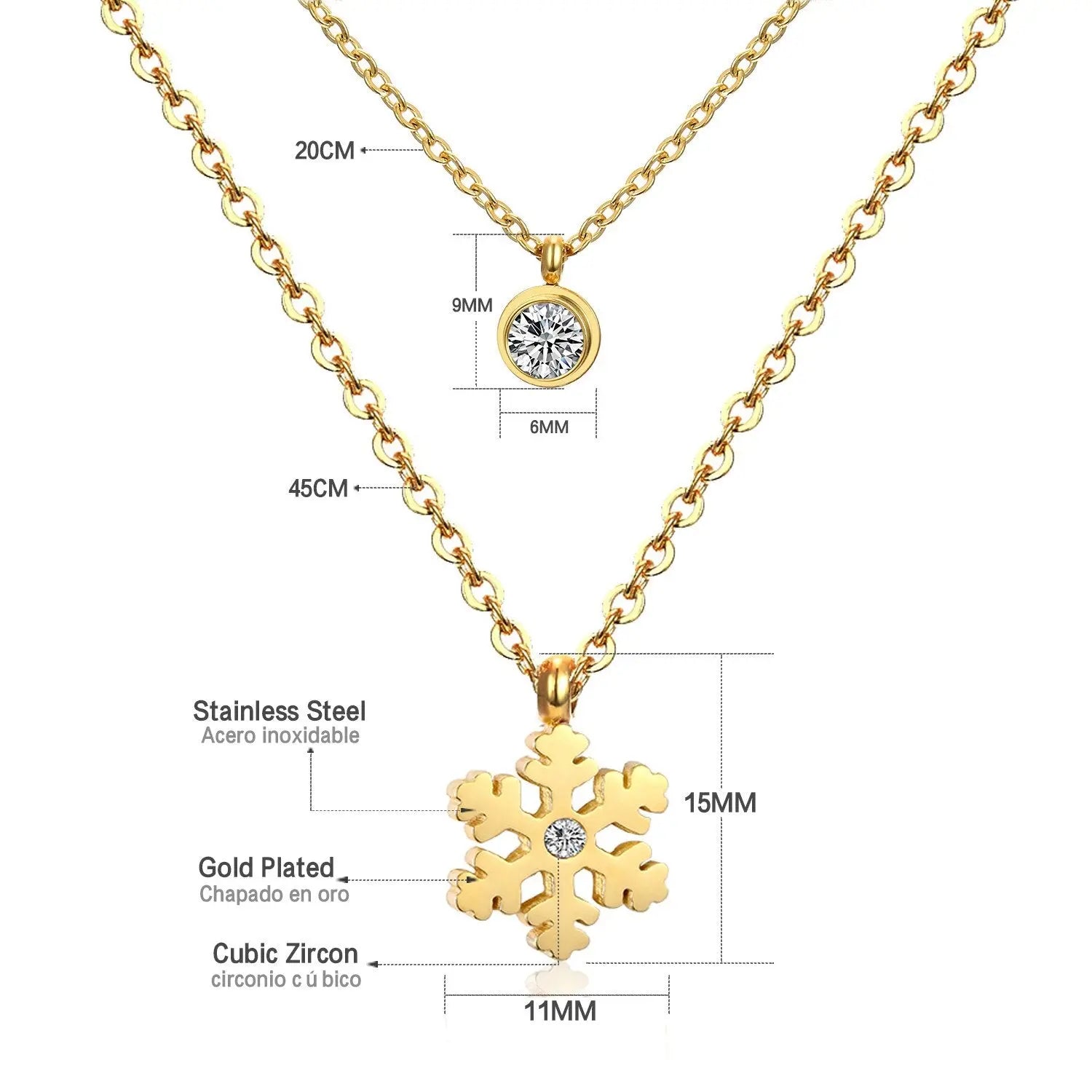 Double Layer Chain Pendants Necklaces For Women Girls Gold Color Silver Tone Stainless Steel CZ Crystal Round Choker asonjewelry