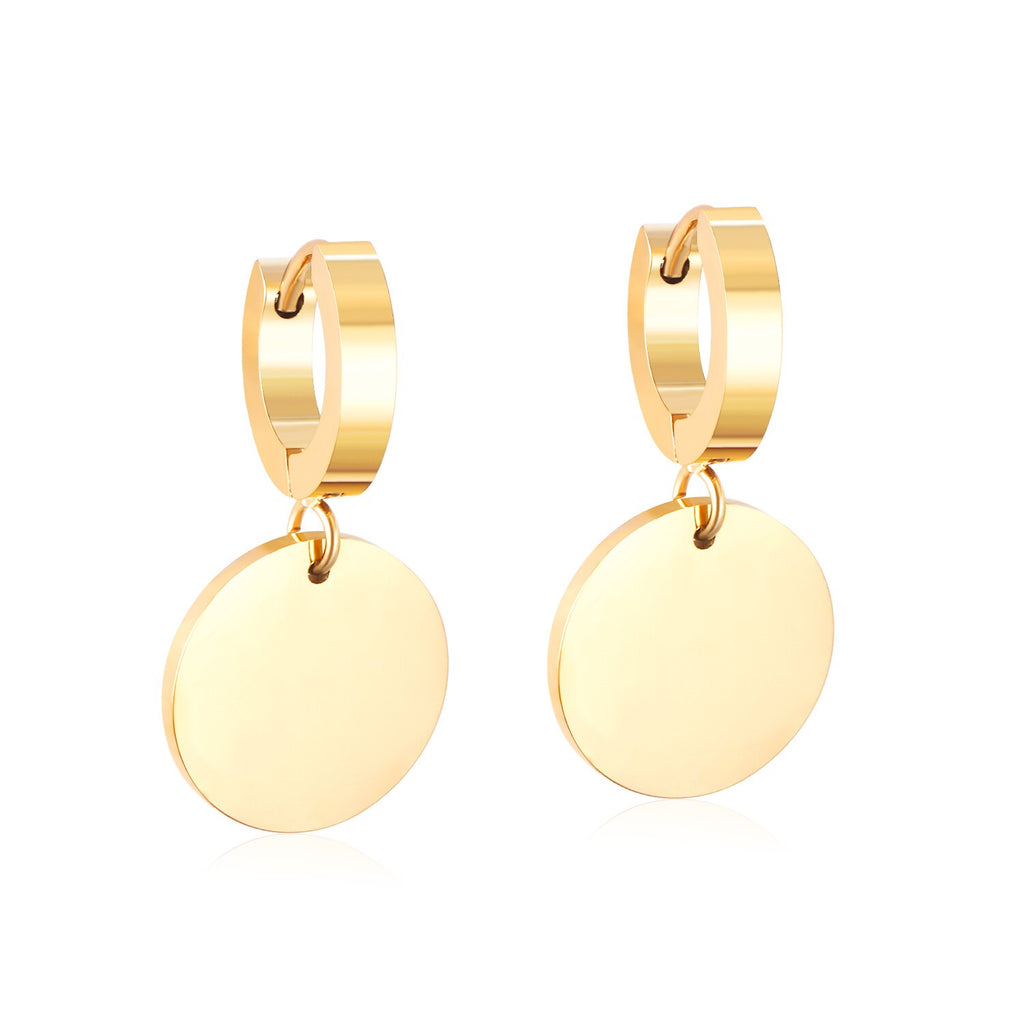 ASON Stylish Round Pendant Stainless Steel Earrings for Women Girls Hanging Dangle Earring Simple Jewelry Party Gift