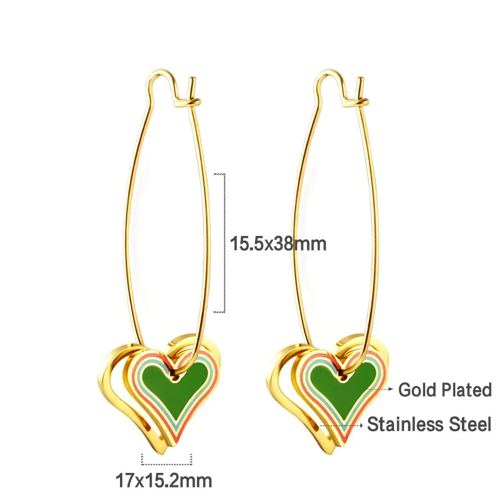 Korean Thin Hoop Earrings For Women Oval Hoops with Colorful Star Heart Charm Stainless Steel Jewelry Accessories asonjewelry