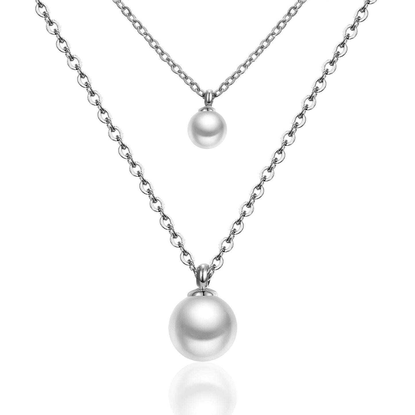 ASON Double Link Chain Choker Necklaces Stainless Steel Imitation Pearl Round Pendant Necklaces Female Party Wholesale Gift asonjewelry