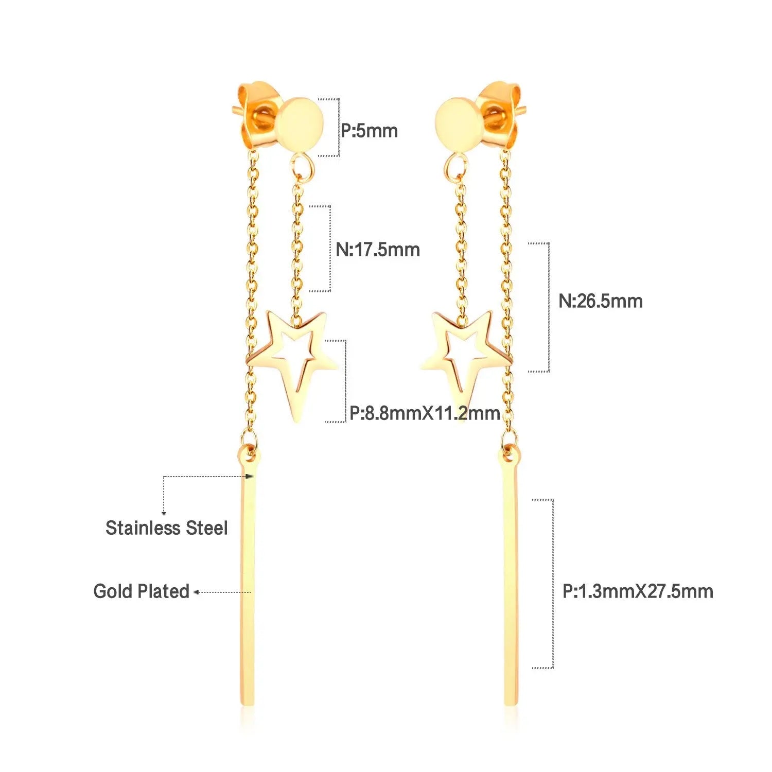 New Crystal Stars Coin Long Tassel Dangle Earrings For Women Girls Stainless Steel Trending Korean Fashion Jewelry asonjewelry