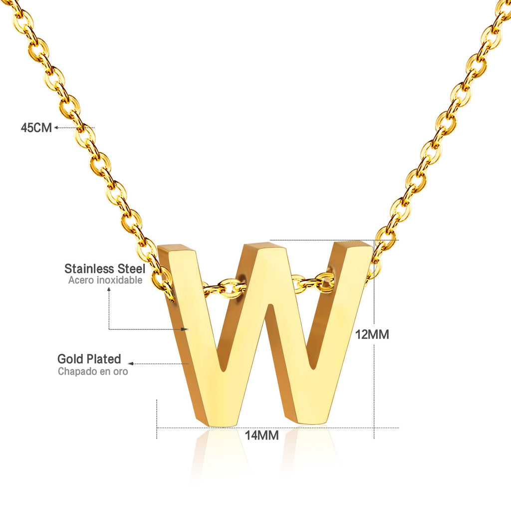 ASON Delicate Classic Style Initial 26 Letters Alphabet Chain Pendant Necklace Stainless Steel Gold Color Jewelry Chokers