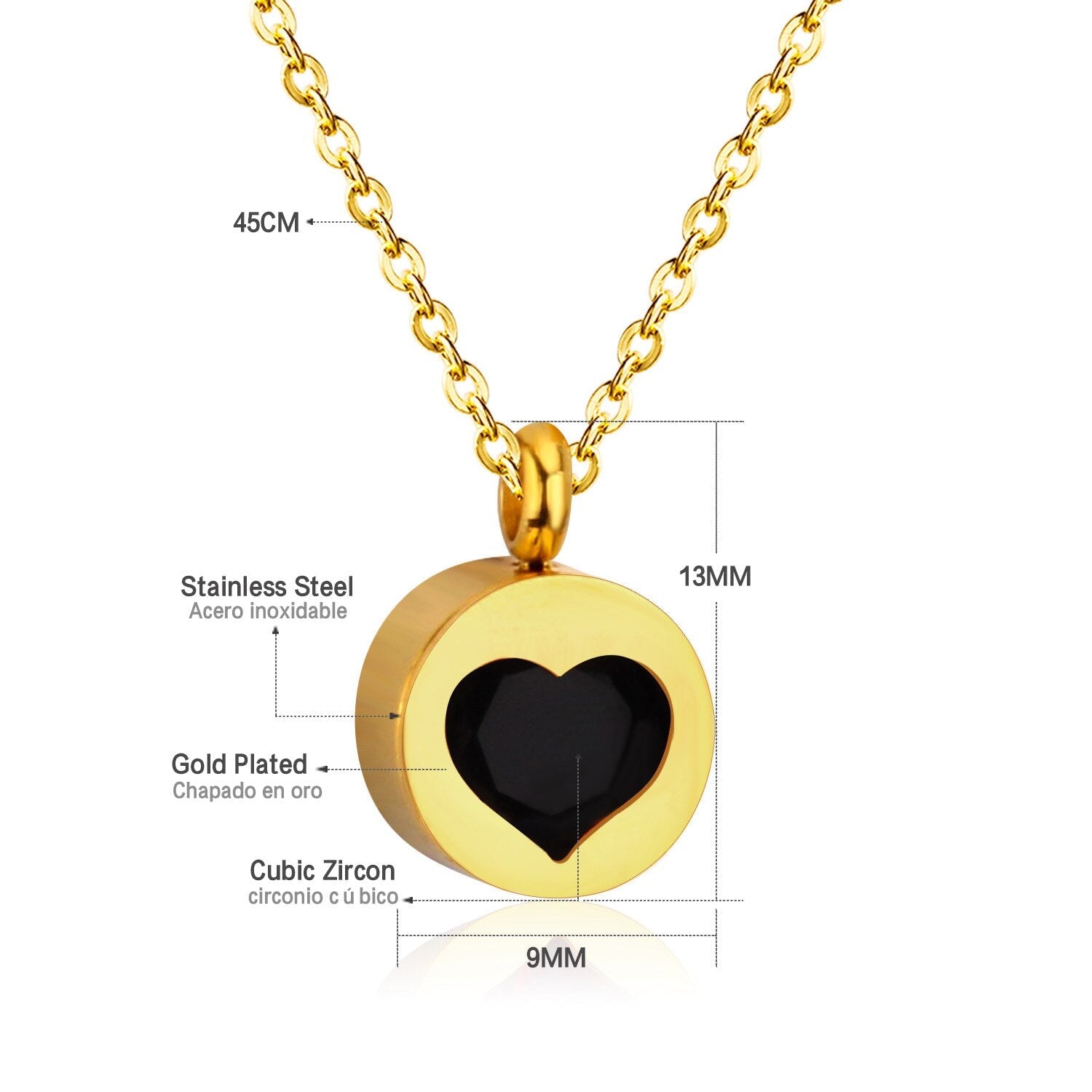 ASON Heart Cubic Zirconia Round Pendants Stainless Steel Chains Necklace Gold Color Accessories Wholesale Daily Wear Choker asonjewelry